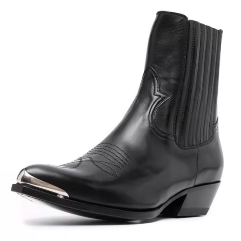 Women Formal Wear Western - Men's Black Leather Western Chelsea Ankle