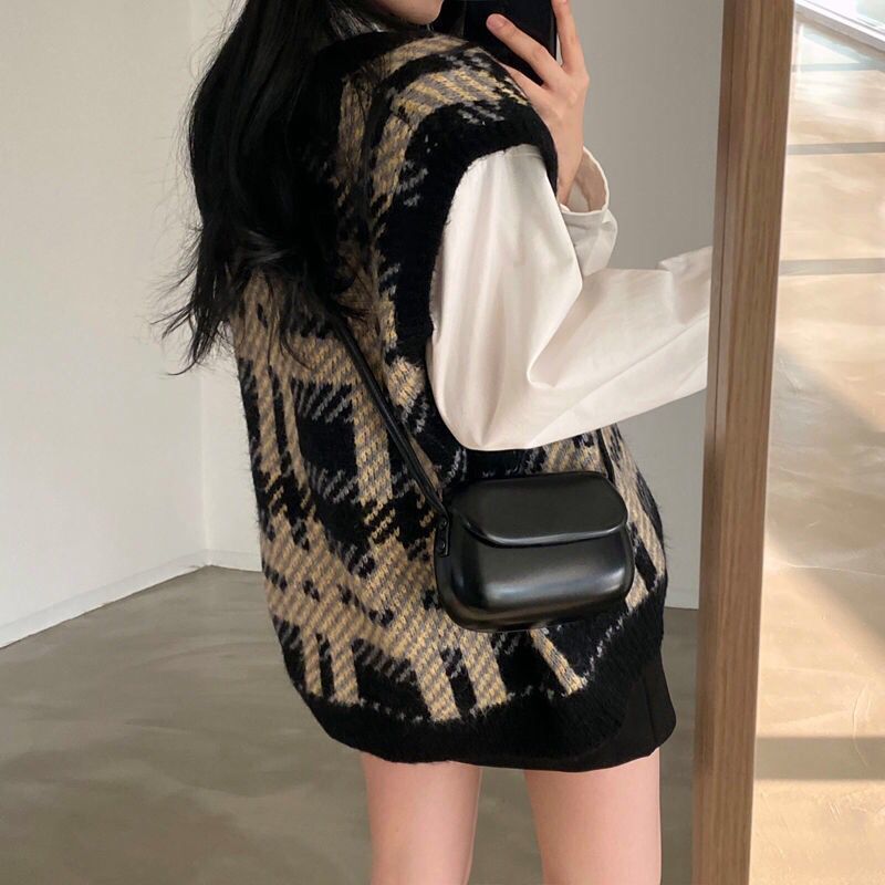 Plaid Lady Sweaters Tops 2025  - Women Formal Wear Korean ulasan dan harga