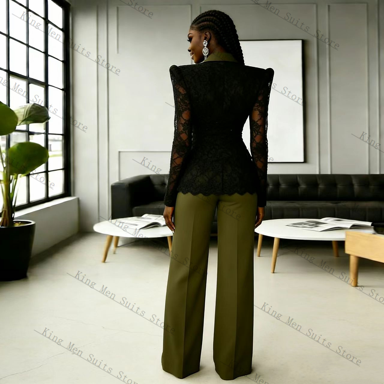 Green Black Lace Women Suit Se - Women Formal Wear Blazer Set ulasan dan harga