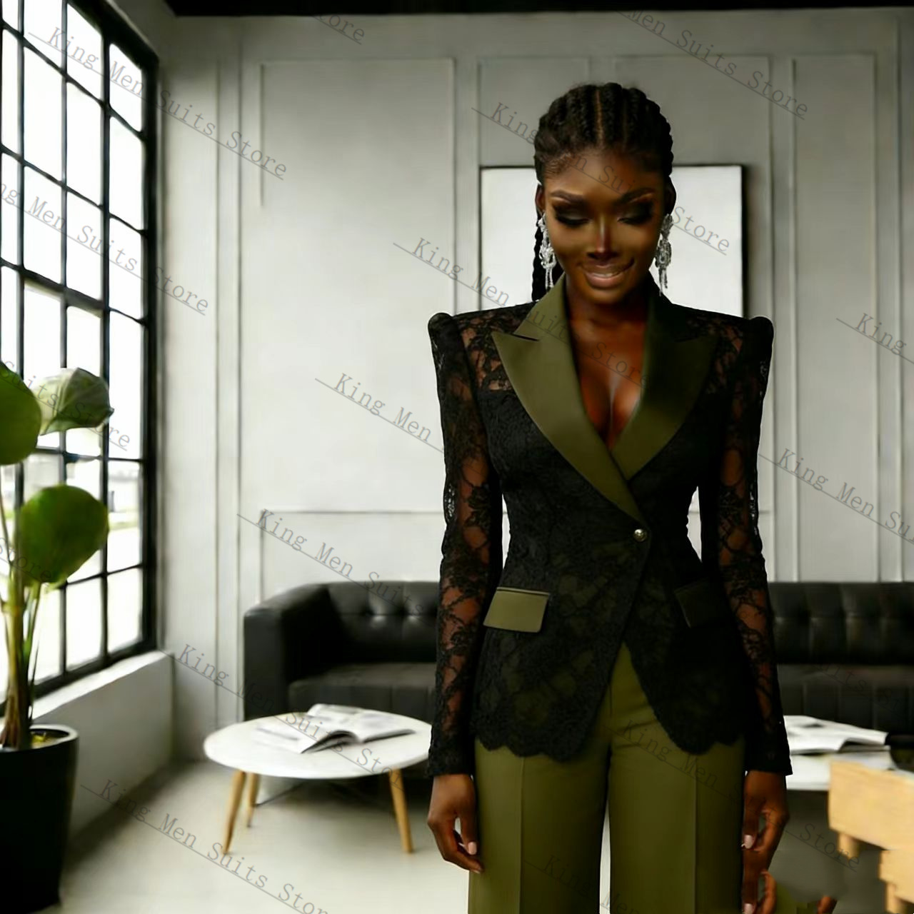 Green Black Lace Women Suit Se - Women Formal Wear Blazer Set ulasan dan harga