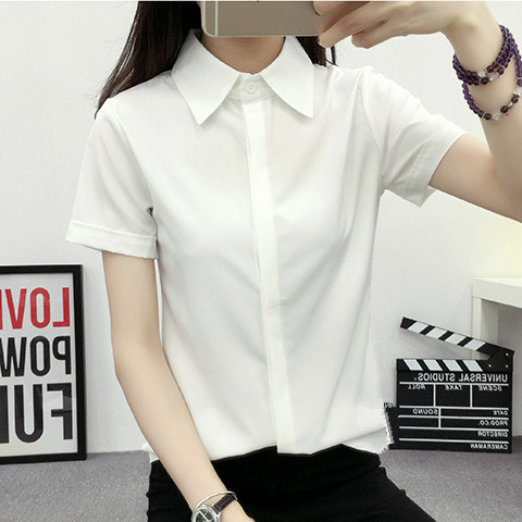 White Loose Short Sleeve Shirt - Women Formal Wear Korean ulasan dan harga