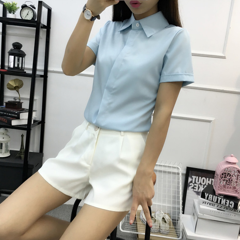 White Loose Short Sleeve Shirt - Women Formal Wear Korean ulasan dan harga