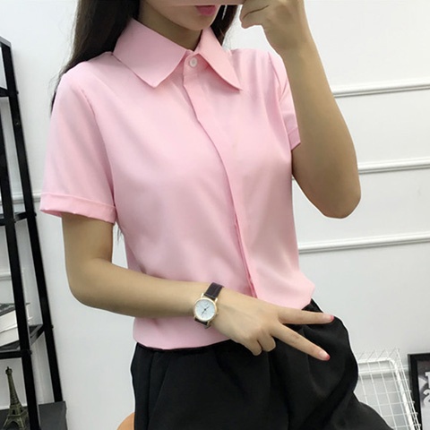 White Loose Short Sleeve Shirt - Women Formal Wear Korean ulasan dan harga