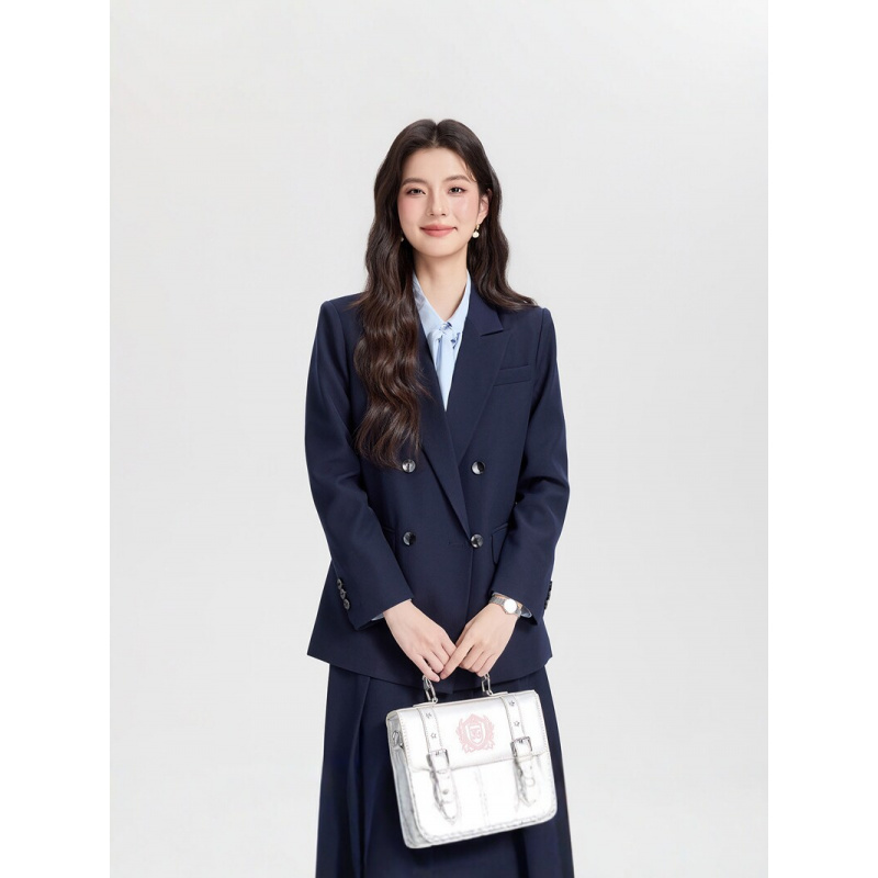 Navy blue double-breasted wome - Women Formal Wear Korean ulasan dan harga