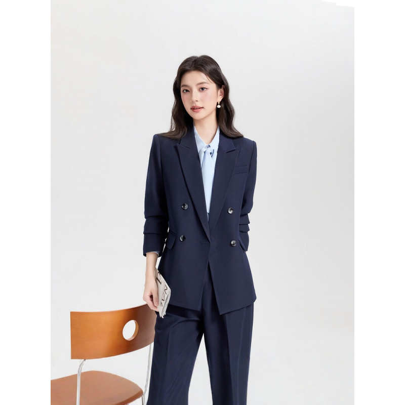 Navy blue double-breasted wome - Women Formal Wear Korean ulasan dan harga