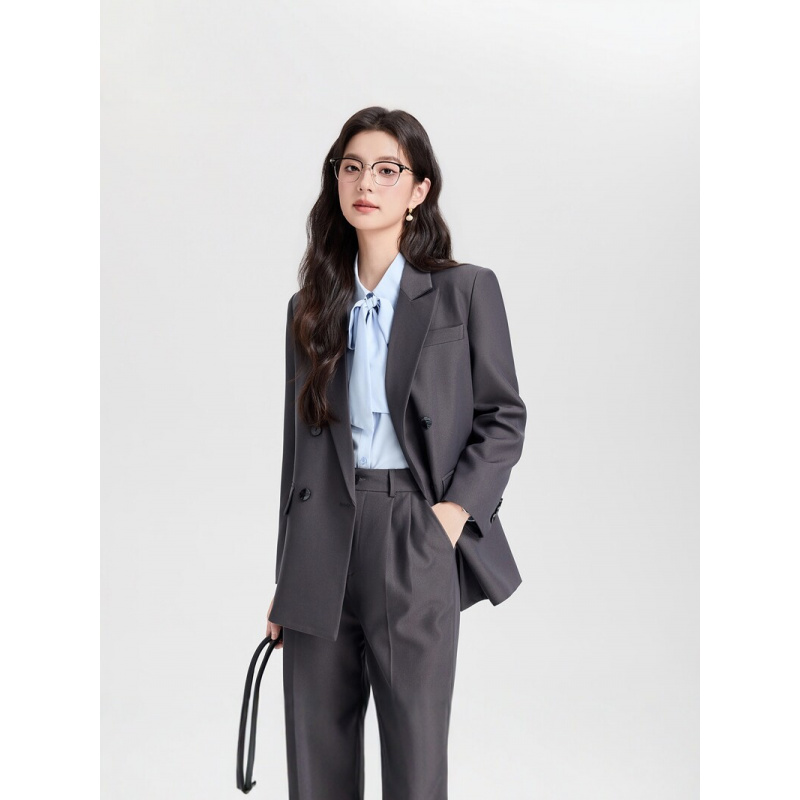 Navy blue double-breasted wome - Women Formal Wear Korean ulasan dan harga
