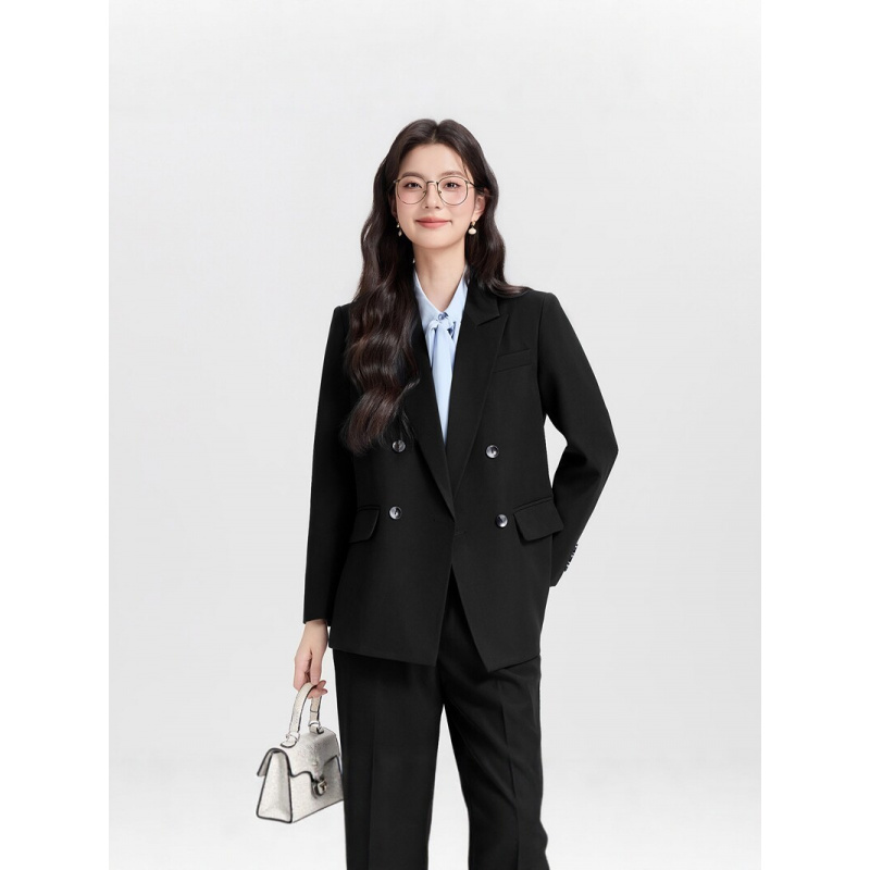 Navy blue double-breasted wome - Women Formal Wear Korean ulasan dan harga