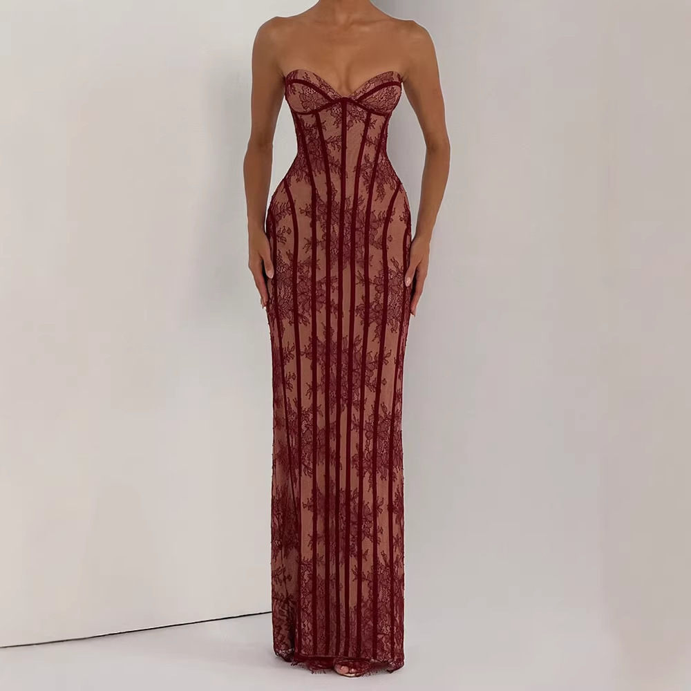 Strapless Bodycon Maxi Dress f - Woman Formal Wear ulasan dan harga